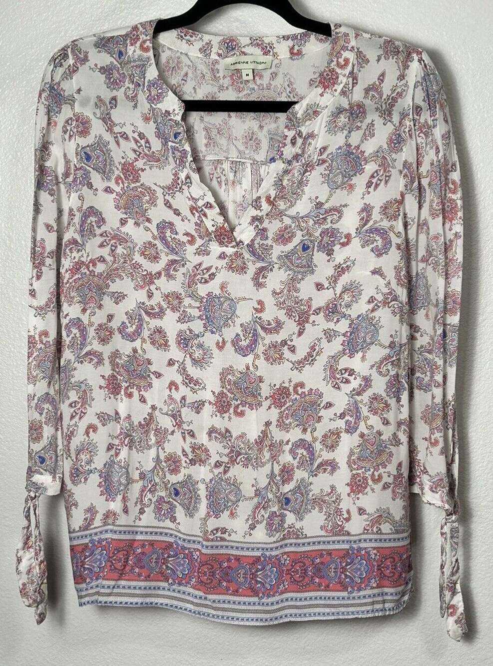 Adrienne Vittadini Women's Multicolor 100% Rayon Top 3/4 Sleeve V-Neck Medium